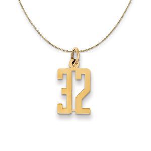 14k Yellow Gold, Alumni Small Elongated Number 32 Necklace - 20 Inch